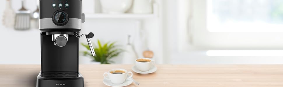 Кавоварка Cecotec Compacta Power Espresso 20 Pecan 1100 Вт, 20 бар, термоблок, парова насадка, подвійний фільтр, 1,25 л, чорна, з манометром