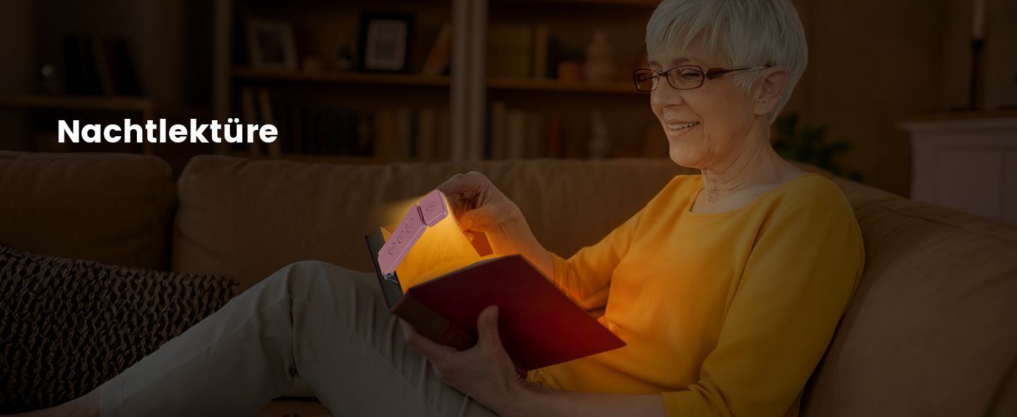 Світлодіодна кліпса для читання Glocusent 12 LED з затискачем, рожева: лампа для книги в ліжко, 5 кольорів, 5 рівнів яскравості, 100 годин роботи, для дітей та любителів читати