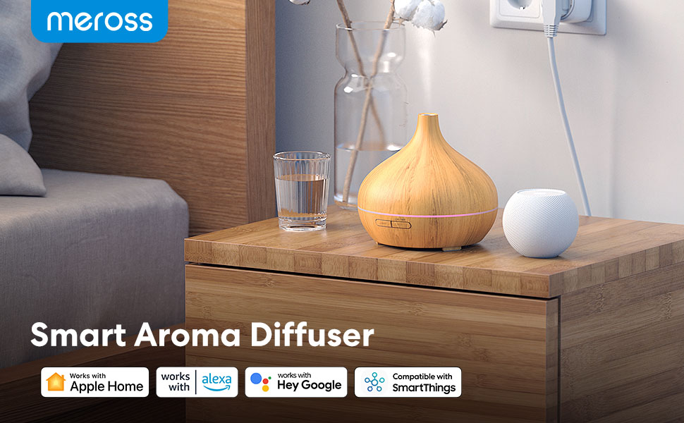 Розумний ультразвуковий арома-дифузор Meross 400 мл з Wi-Fi, RGB-LED підсвіткою, керуванням через додаток, сумісний з Apple HomeKit, Alexa, Google Home, для ефірних олій та зволоження повітря