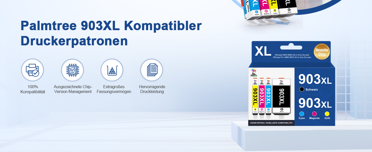 Комплект картриджів Palmtree 903XL (4 шт.) для принтерів HP OfficeJet Pro 6950, 6960, 6970 — сумісні чорнильні картриджі