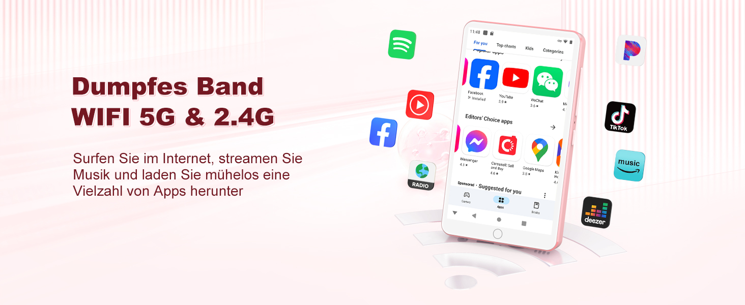 MP3 плеєр Spotify з WiFi та Bluetooth, Android MP4 плеєр для дітей, 4.02