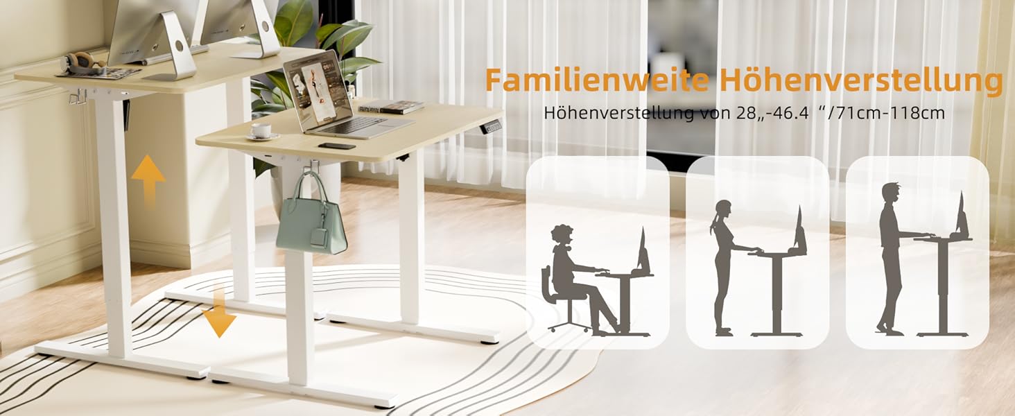 Ergonomaker Electric Standing Desk 80x60cm - Compact Adjustable Height Desk with 2-Section Tabletop, Home Office Desk (White Frame + Oak Tabletop)