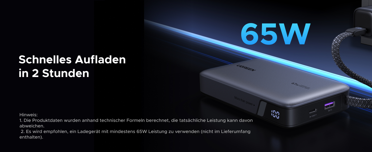 Повербанк UGREEN Nexode 20000mAh 67W з вбудованим кабелем USB-C, швидка зарядка HyperCharge та PD 65W для MacBook, iPad, iPhone, Xiaomi