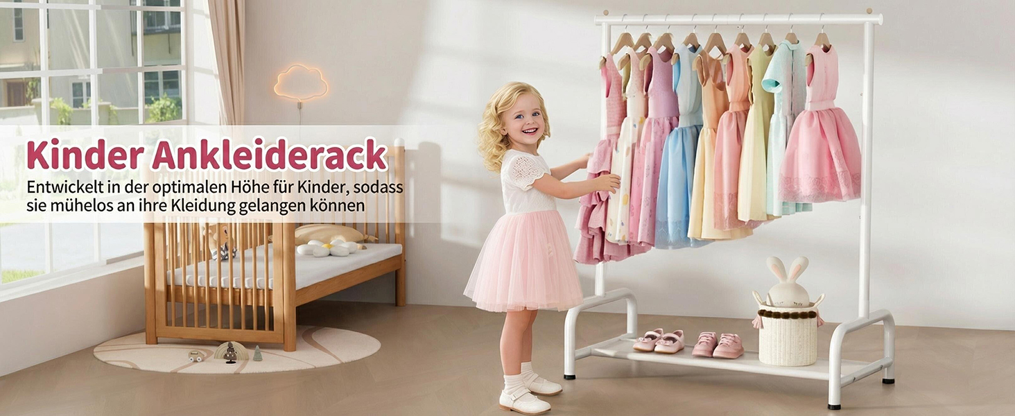 Дитяча вішалка для одягу MISSLO металева з полицею - біла, для дівчаток та хлопчиків, в кімнату, гардеробна