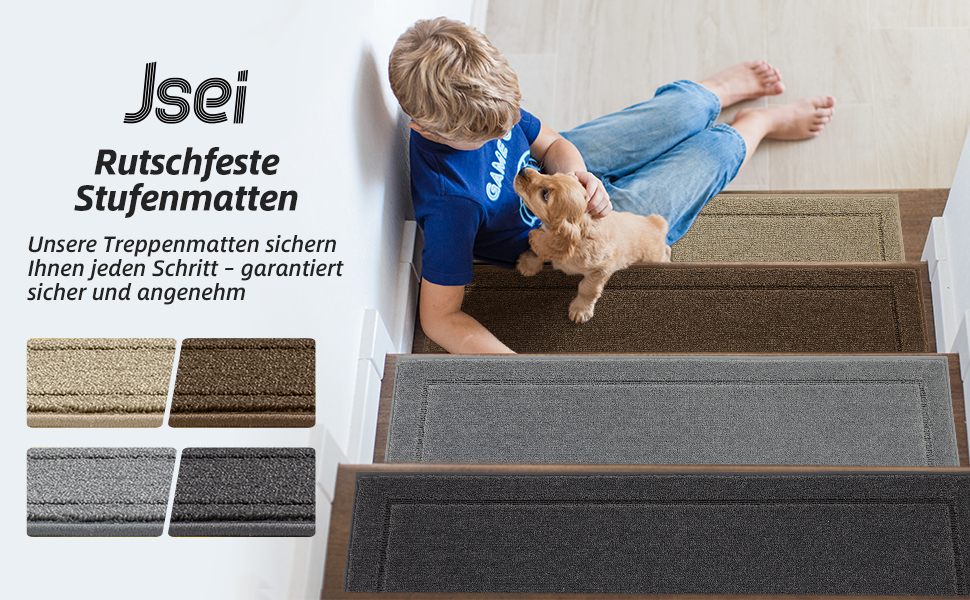 Килимок для сходів JSEI, 15 шт., 20.3 x 76.2 см, антиковзкий, для дітей та домашніх тварин, 100% поліестер, TPE-підкладка, темно-сірий