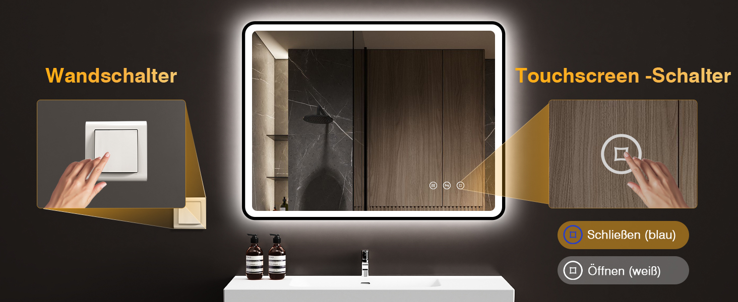 Дзеркало для ванної кімнати з підсвічуванням 80x60 см, 3 кольори, регульована яскравість, антизапар, 3x збільшення, розетка для гоління, IP44, для горизонтального/вертикального монтажу