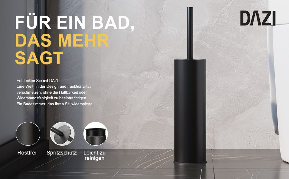 Підлогова щітка для унітазу DAZI, чорна матова, з 2 щітками для глибокого очищення, захист від бризок та засмічень