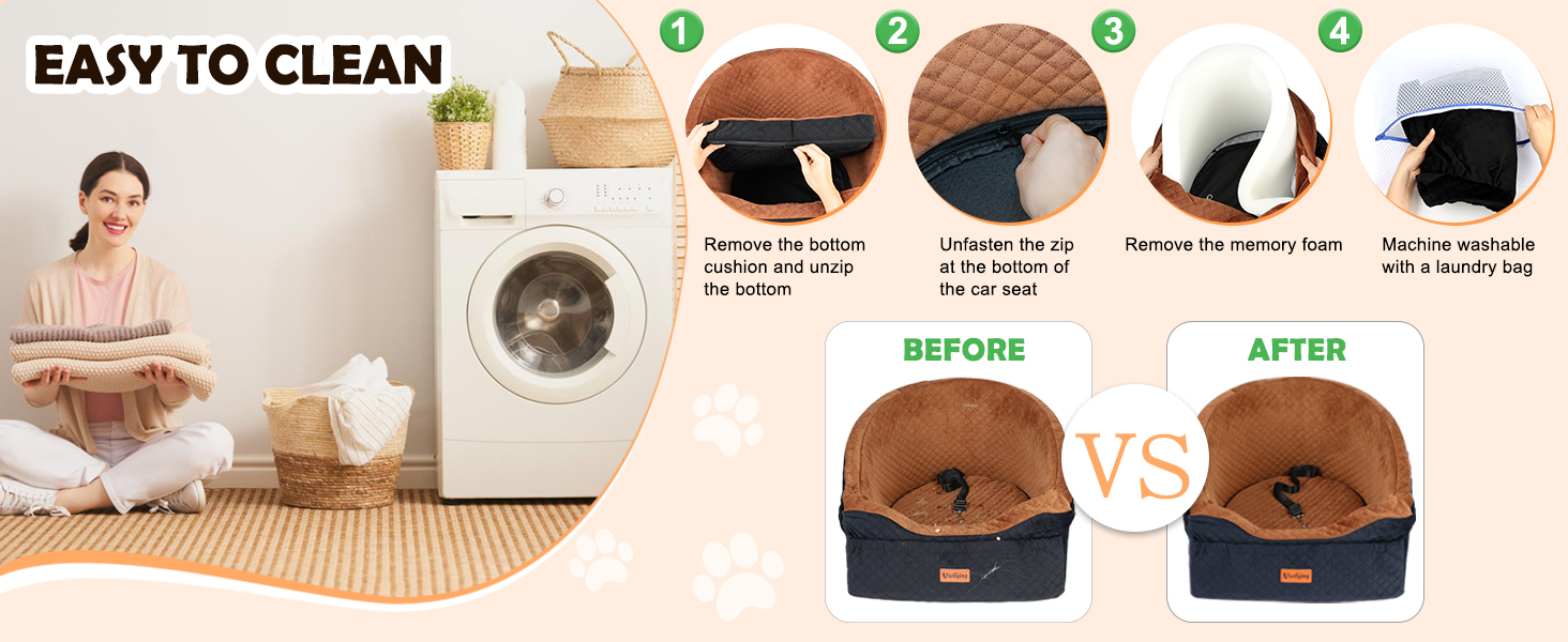 Elevated Dog Car Seat - Washable & Removable for Small & Medium Dogs (Up to 13.6KG) with Storage Pockets & Safety Belt - Black & Brown