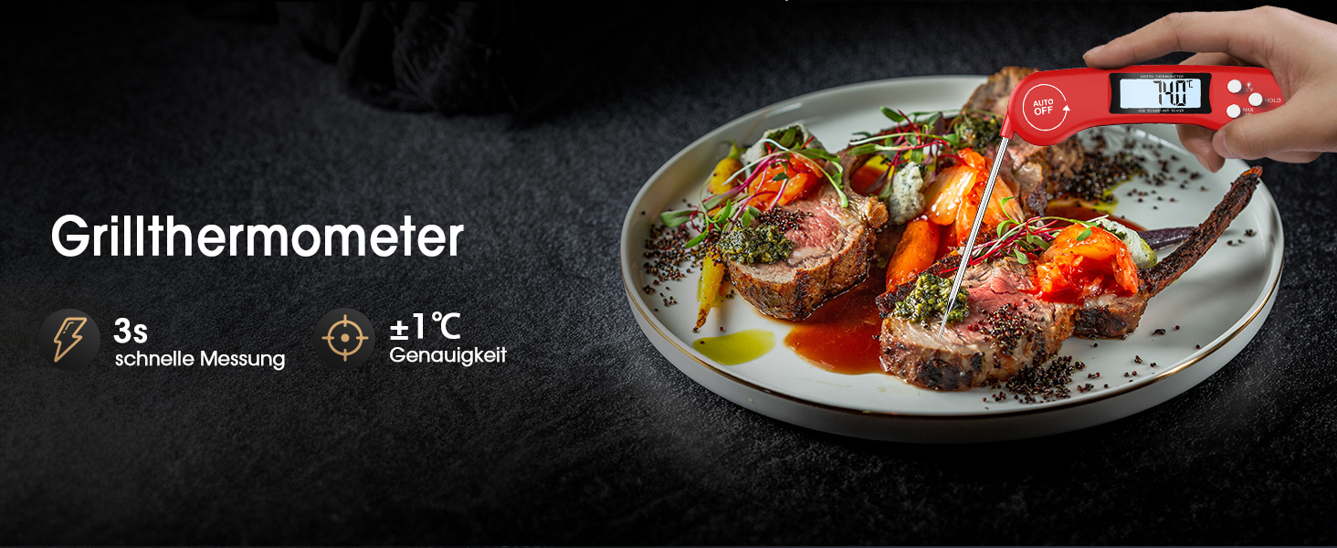 Цифровий термометр для м'яса DOQAUS: приготування на грилі, BBQ, приготування їжі. Швидке зчитування, довга сонда, LCD-дисплей.