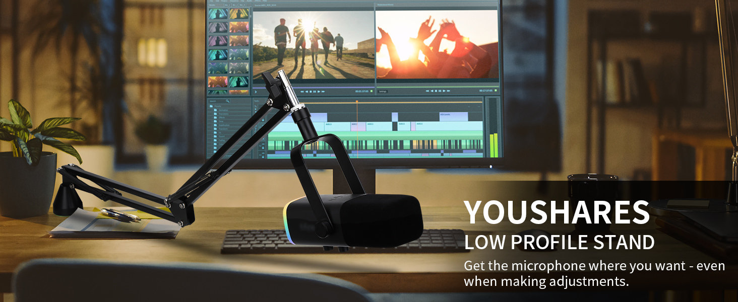 Кріплення для мікрофона HyperX QuadCast та інші - кріплення на стіл з поп-фільтром, сумісне з Blue Yeti, Razer Seiren Mini, YOUSHARES (8. Low Profile)