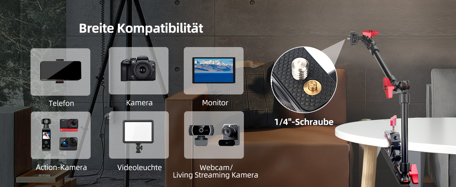 Гнучкий кріплення для камери з супер-зажимом Magic Arm, 56 см, 360° - чорно-червоний