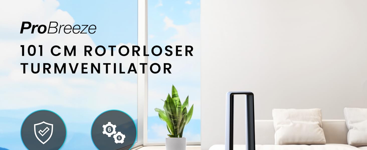 Вентилятор Pro Breeze 101см з ротором, Smart Home, Wi-Fi, LED дисплей, 6 швидкостей, тихий, 5 режимів, осциляція 60°, таймер 7год, чорний