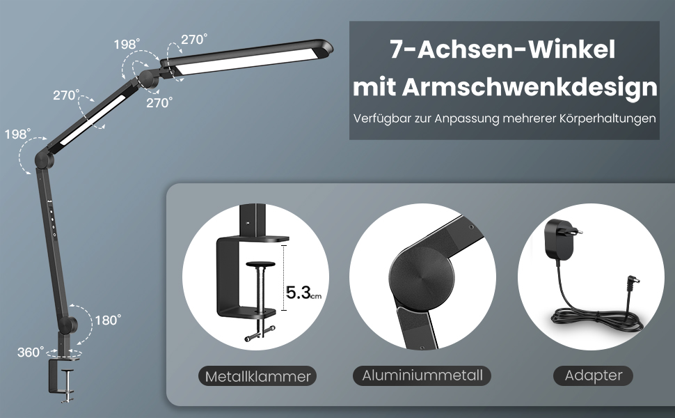 AmazLit Adjustable LED Desk Lamp with Dual Light Source - 12W/16W Dimmable Architect Lamp with Remote Control & Clamp