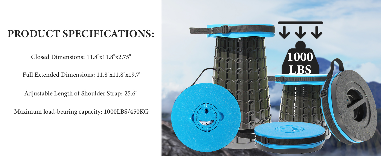 Складаний стілець Upgrade XXL з подушкою, 1000 фунтів вантажопідйомності, для відпочинку на природі, кемпінгу та подорожей (Блакитний)