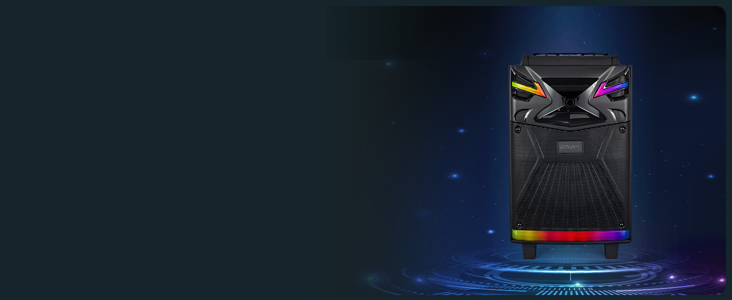 Портативна караоке система з Bluetooth та 2 мікрофонами, 2 x 10” динаміки, USB-C запис, світлові ефекти, FM, підтримка TV/проектора, GTSK210-1