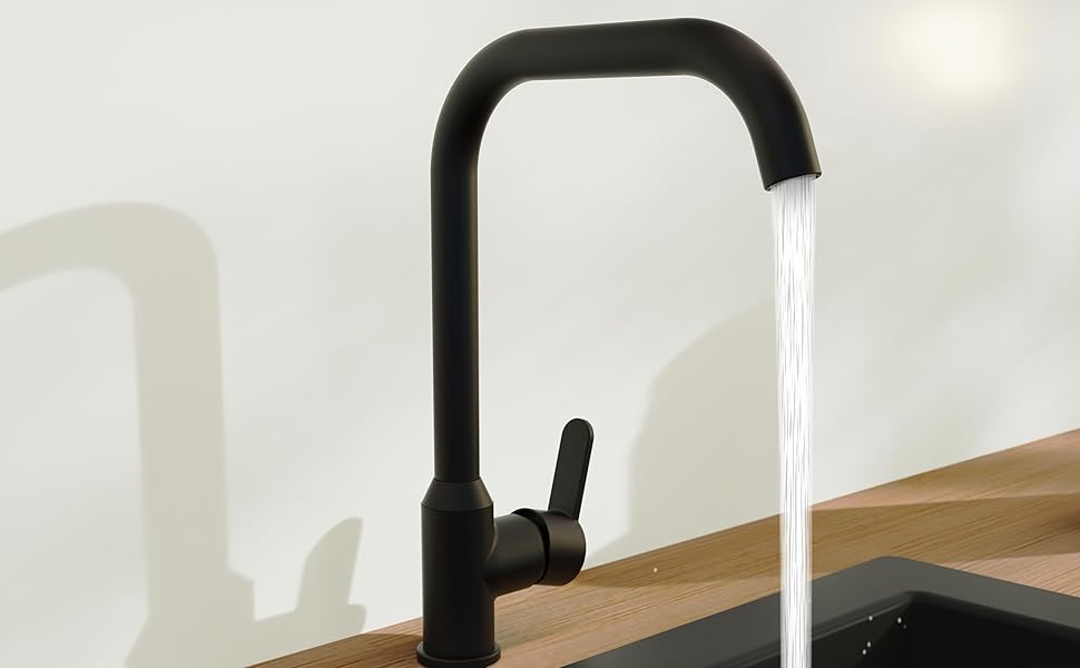 Кран кухонний гнучкий EISL Flexo з нержавіючої сталі/чорний, з високим виливом та м'яким шлангом, поворотний на 360 градусів, NI186FLNIB