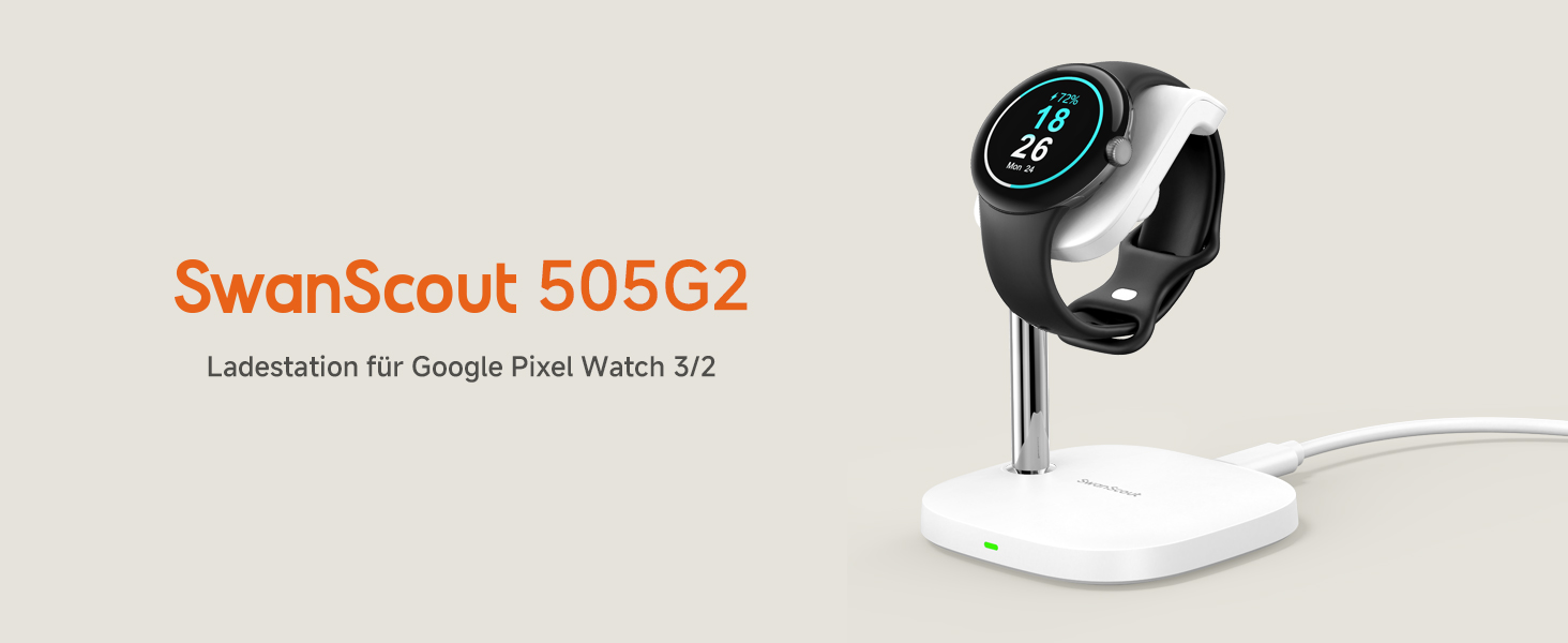 Зарядна станція SwanScout для Google Pixel Watch 3/2 (Не підходить для Pixel Watch 1), SwanScout 505G2, магнітний швидкий зарядний пристрій для Pixel Watch 3/Pixel Watch 2