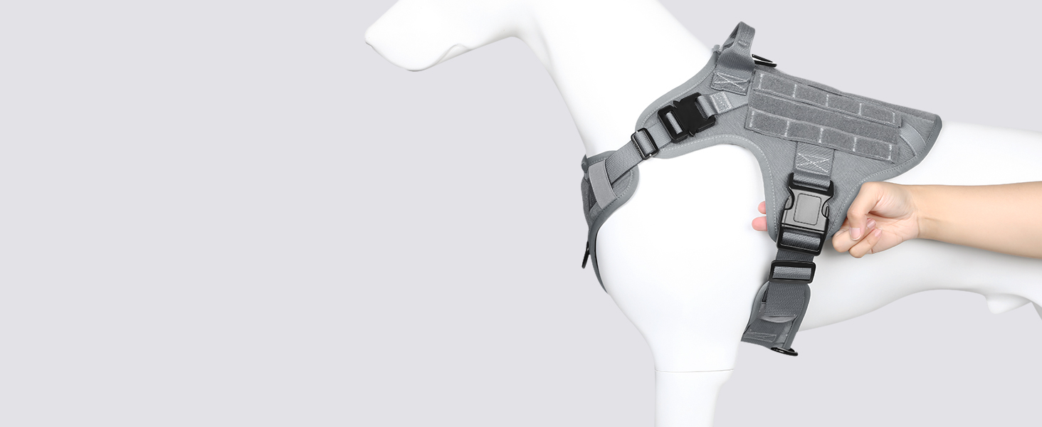 Шлейка для собак Rabbitgoo для великих собак без натягу, тактична, з MOLLE, металеві пряжки, дихаюча, військова, регульована, з підкладкою, L (1 шт., сіра)