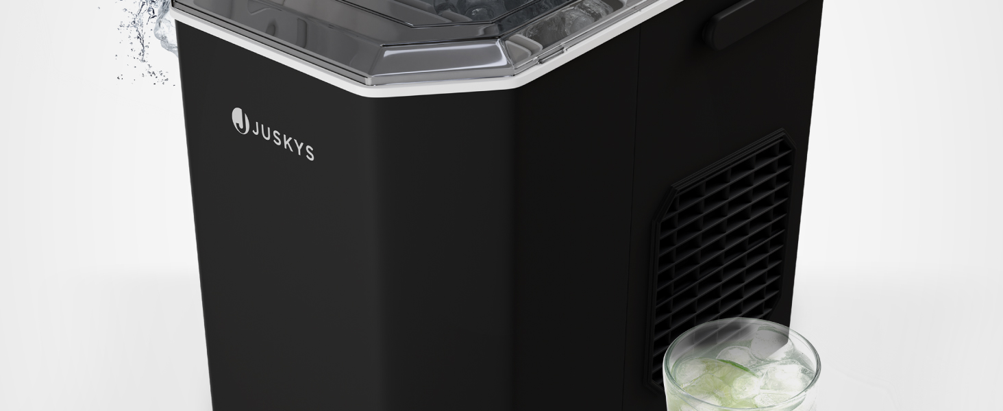 Машина для приготування льоду Juskys IceOracle - швидке приготування коктейльних кубиків (6-13 хв) - компактний пристрій на 12 кг/день - великий контейнер для льоду - чорний колір