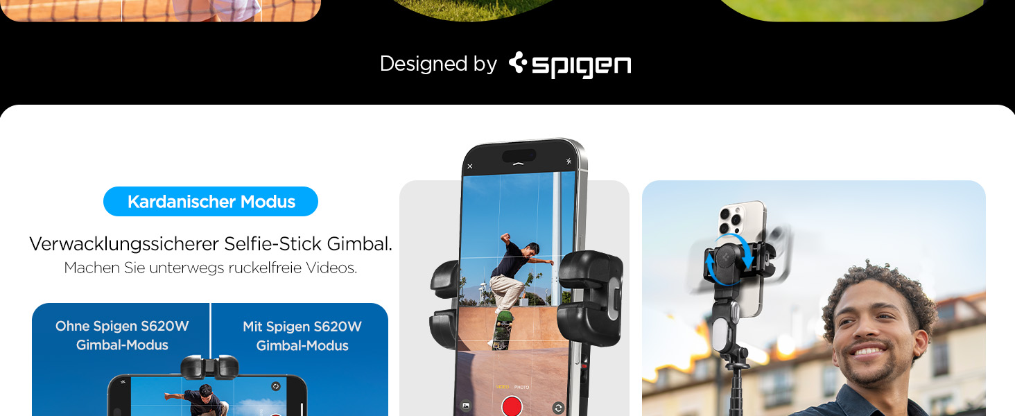 Стабілізатор Gimbal Spigen з розпізнаванням обличчя, селфі-стік, штатив, LED-підсвітка, вертикальне/горизонтальне обертання, сумісний зі смартфонами iPhone, Samsung та іншими