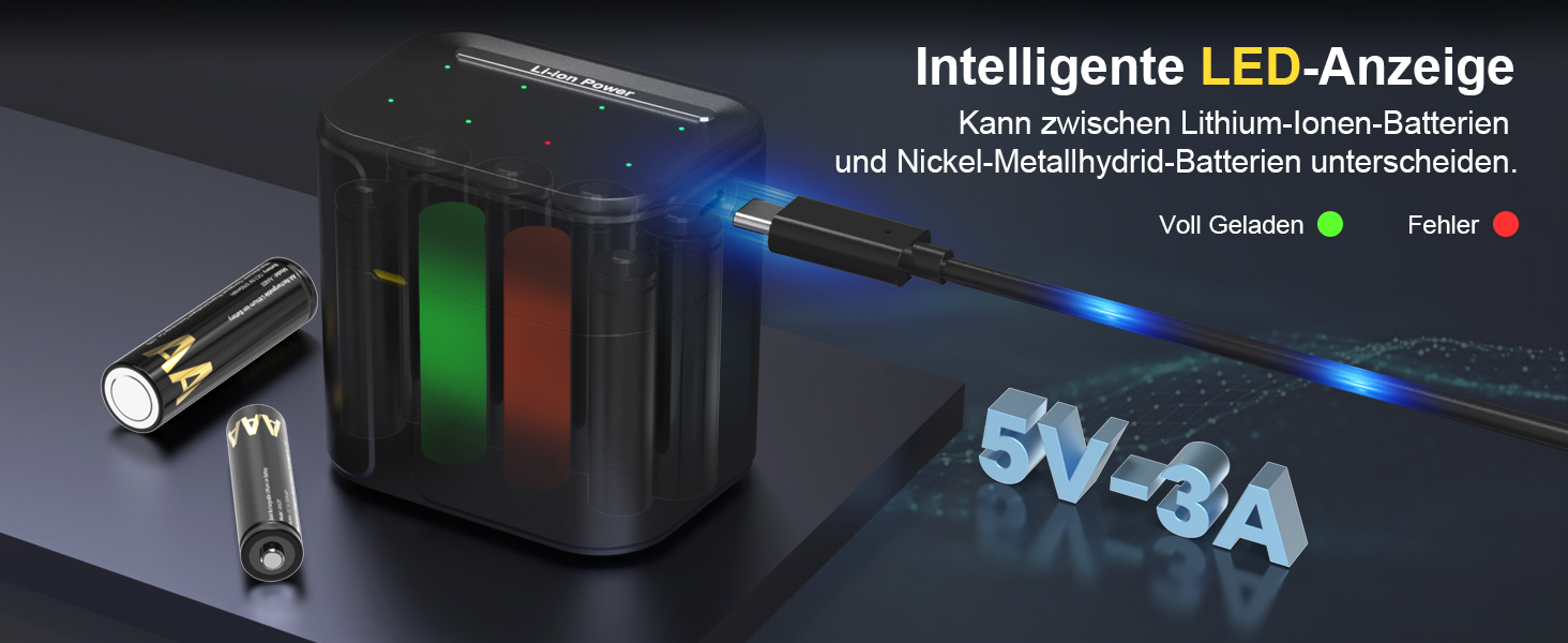 SURFOU Акумулятори Li-Ion 4xAA + 4xAAA з зарядним пристроєм, 1300 мАг, 1600+ циклів, 4xAA 3700мАг, 4xAAA 1300мАг