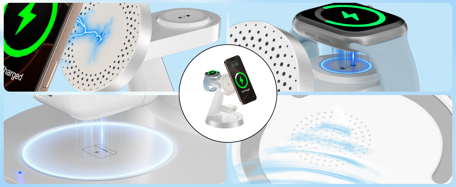 Зарядна станція Mag-Safe 3-в-1: для iPhone, Apple Watch, AirPods (біла)