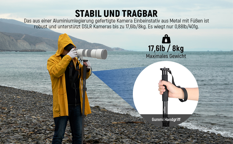 NEEWER Монопод 155 см для камери: легкий, портативний, з адаптерами 1/4' та 3/8' для DSLR, відеокамер, вантажопідйомність 8 кг