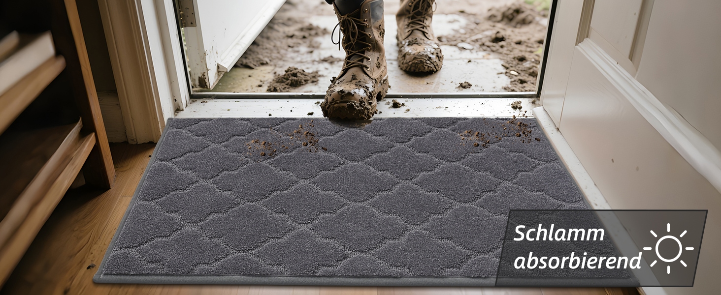 Килимок придверний COSY HOMEER 50x80 см сірий, антиковзний, вологостійкий, для кухні, коридору, тераси - машинне прання