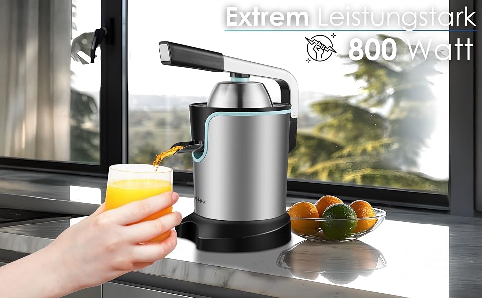 Електрична соковижималка для цитрусових 800 Вт зі сталевим корпусом, мотор Longlife, автостарт/стоп, придатна для миття в посудомийній машині
