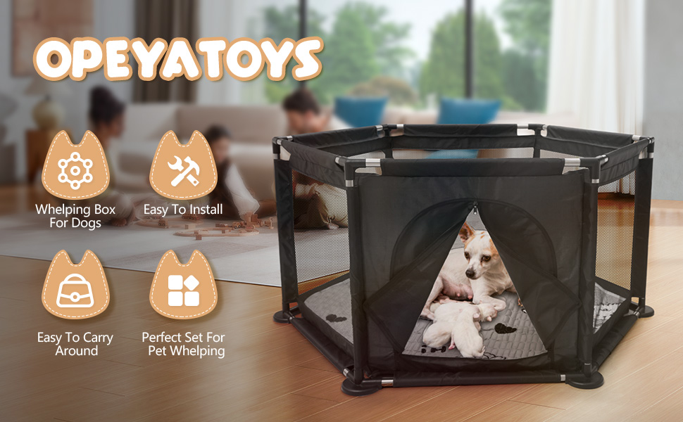 Кінець для цуценят у формі шестикутника, 122x65 см, чорний: ігровий майданчик + м'яка підстилка для великих та малих порід