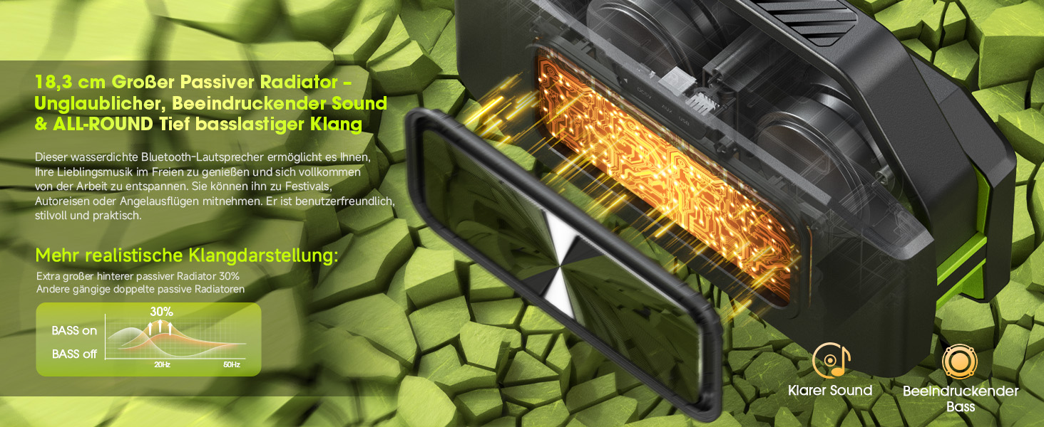 W-KING Bluetooth колонка 100W (60W) IPX6, портативна, глибокий бас, до 40 годин, TF/AUX/EQ, зелена