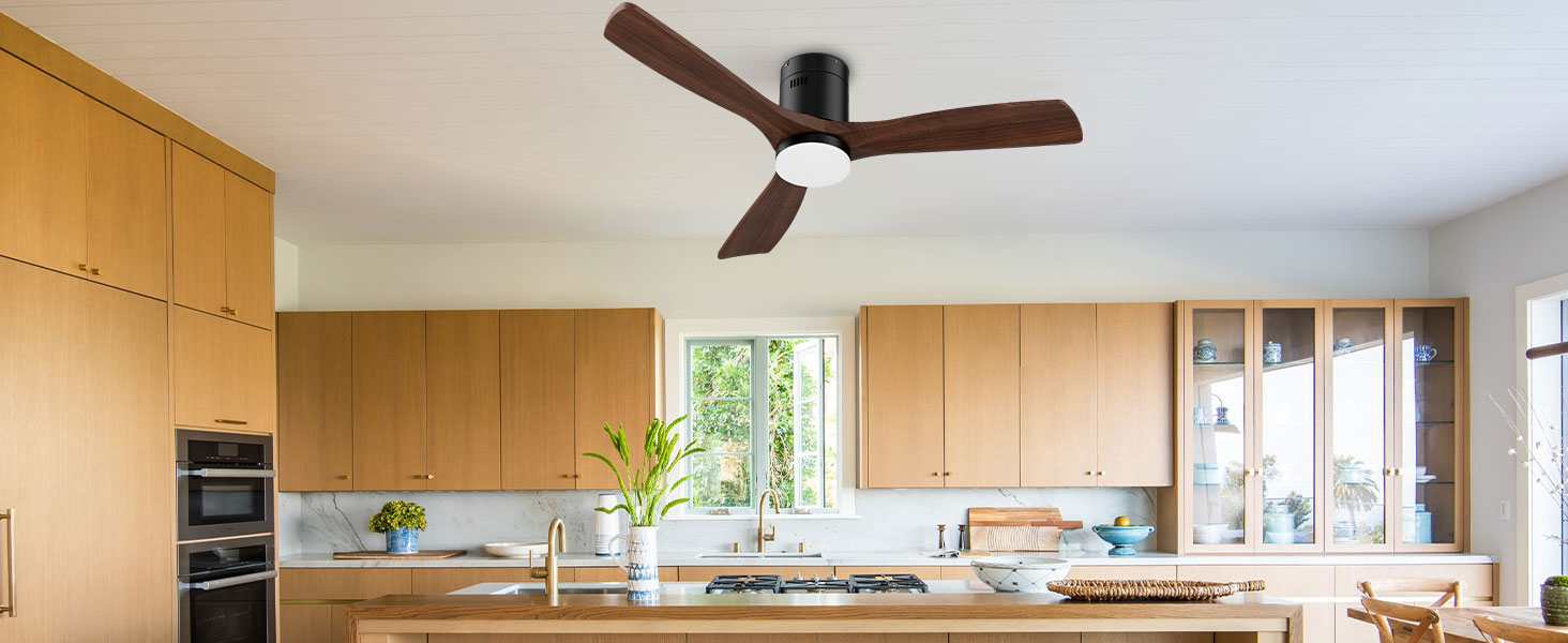 Стеляний вентилятор з дерева з підсвічуванням та керуванням, 132 см, 24W LED, DC-двигун, 6 швидкостей, таймер, пульт дистанційного керування