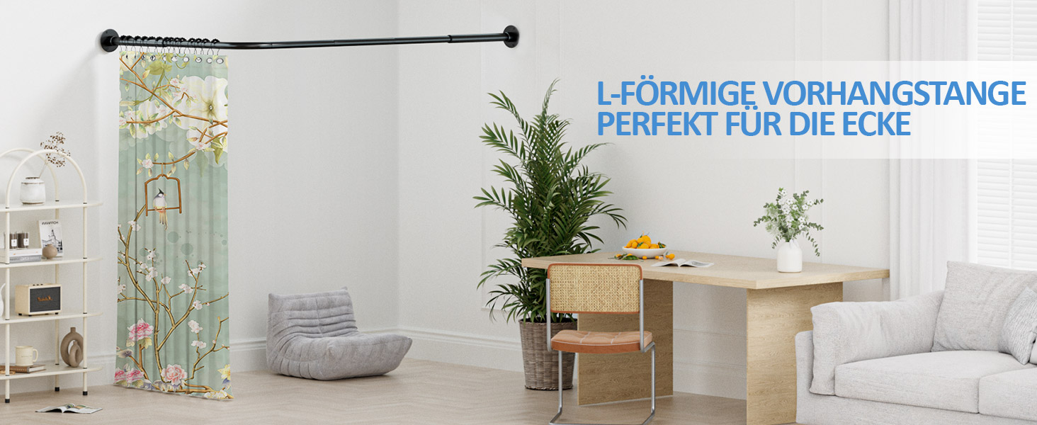 Штанга для душу L-подібної форми, регульована 60-134 см, з кріпленням для штори та опорою для стелі, чорна. Підходить для ванни/ванної кімнати. Потрібно свердління.