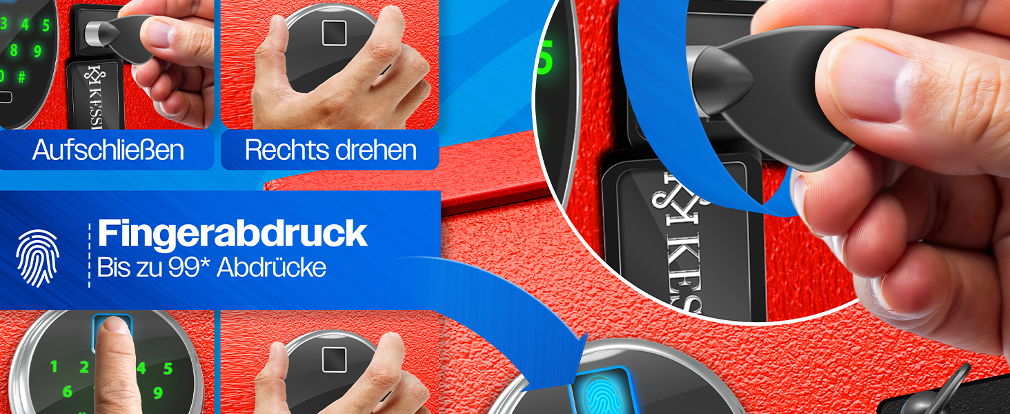 Електронний сейф KESSER® з відбитком пальця та ключем L | Вбудований акумулятор | 3x подвійний замок | Настінний/підлоговий сейф | Чорний