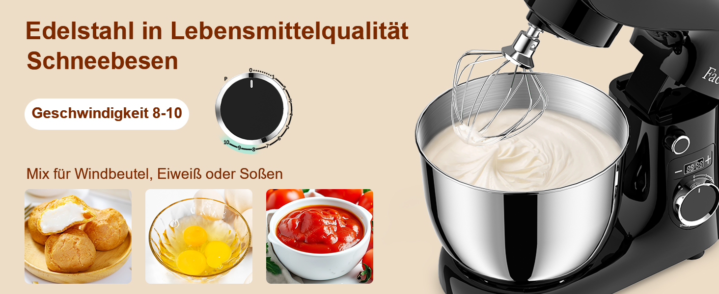 Кухонна машина-міксер Facelle 1500W з чашею 5.5л/4.5л, 10+ програм, чорний