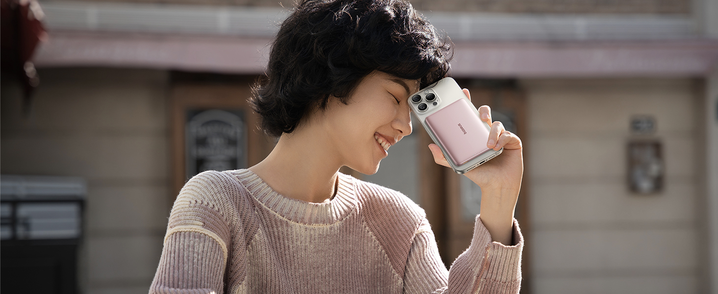 Power Bank Baseus Picogo AM41: 10000mAh, Qi2 Magsafe, 27W PD, бездротова зарядка, рожевий