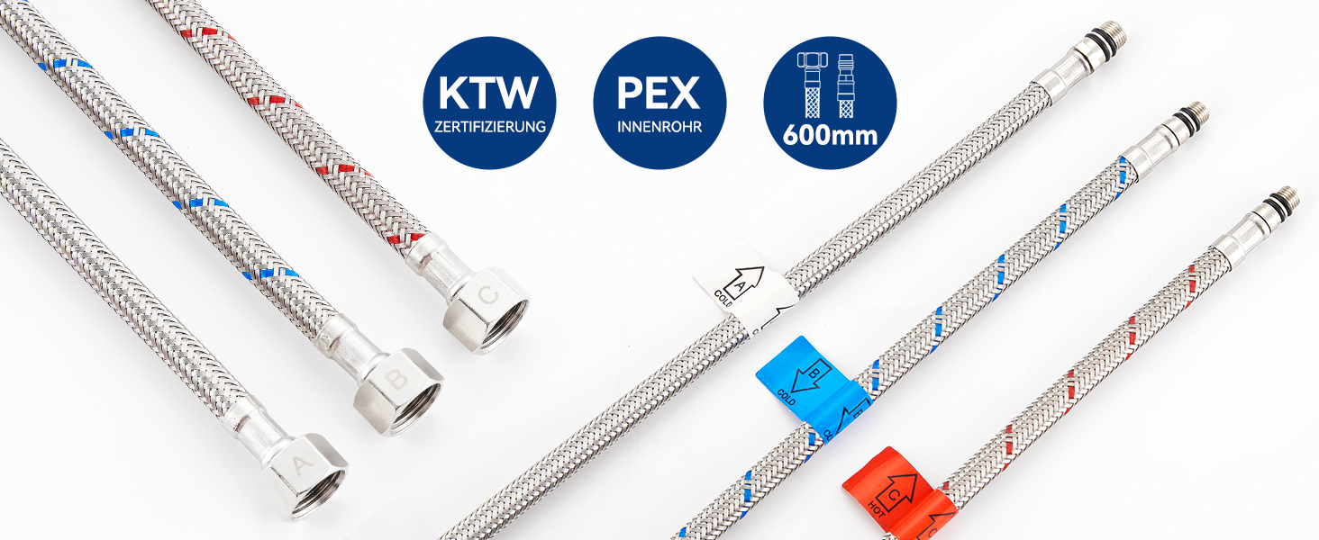 Кухонний змішувач Auralum для низького тиску, 360° обертання, 3 підключення, з міді з хромовим покриттям