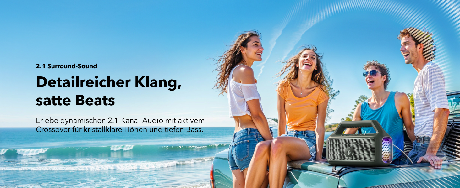 Soundcore Boom 2 - Портативна Bluetooth Колонка, 80W, Сабвуфер, BassUp 2.0, 24h, IPX7, LED, USB-C, BT 5.3, для кемпінгу, пляжу, саду (зелена)