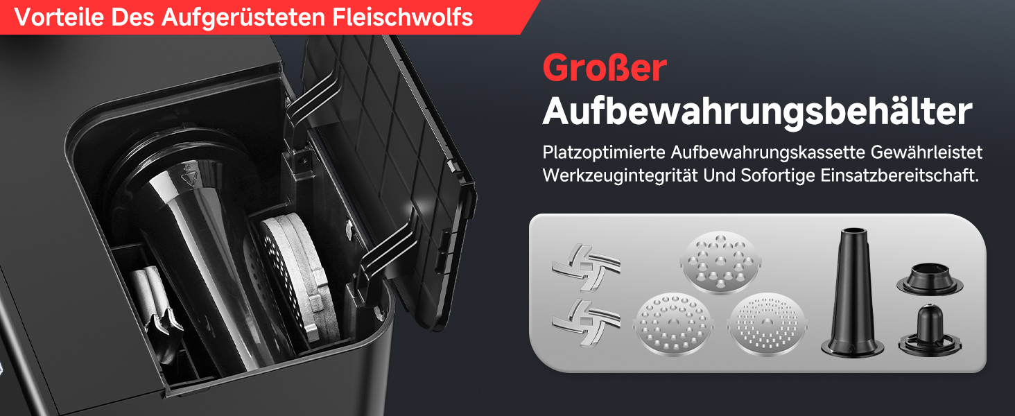 М'ясорубка електрична AAOBOSI 3000W з LED-дисплеєм, 3 швидкості, анти-затор, контейнер для зберігання, для ковбас та кібе, срібляста