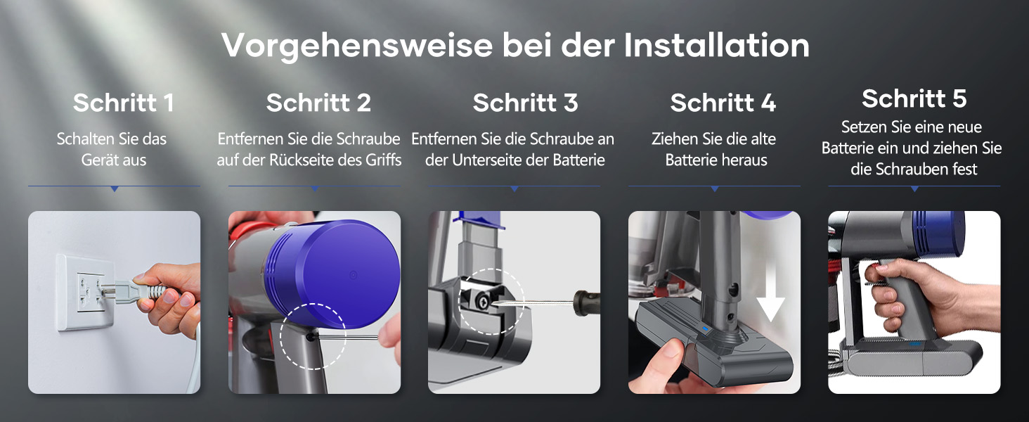 Акумулятор FLYLINKTECH 8.0Ah V8 для пилососів Dyson V8 Absolute/Animal/Fluffy/Motorhead SV10 з 2+1 фільтрами та 4 гвинтами