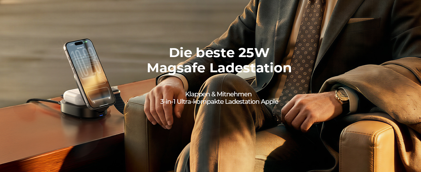 Зарядна станція LISEN 3-в-1 MagSafe для Apple iPhone, Apple Watch та AirPods (25W, Qi2.2) з мережею 45W