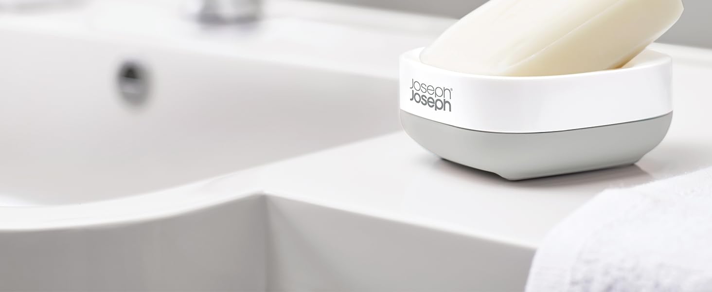 Мильниця Joseph Joseph Bathroom Slim – компактна з антиковзною основою, білий/сірий колір