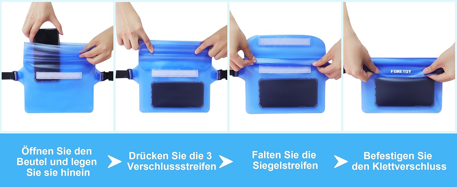 Водонепроникна сумка-чохол на пояс з регульованим ремінцем, IP68, для фото, водного спорту, пляжу, плавання, риболовлі (Чорний + Синій)