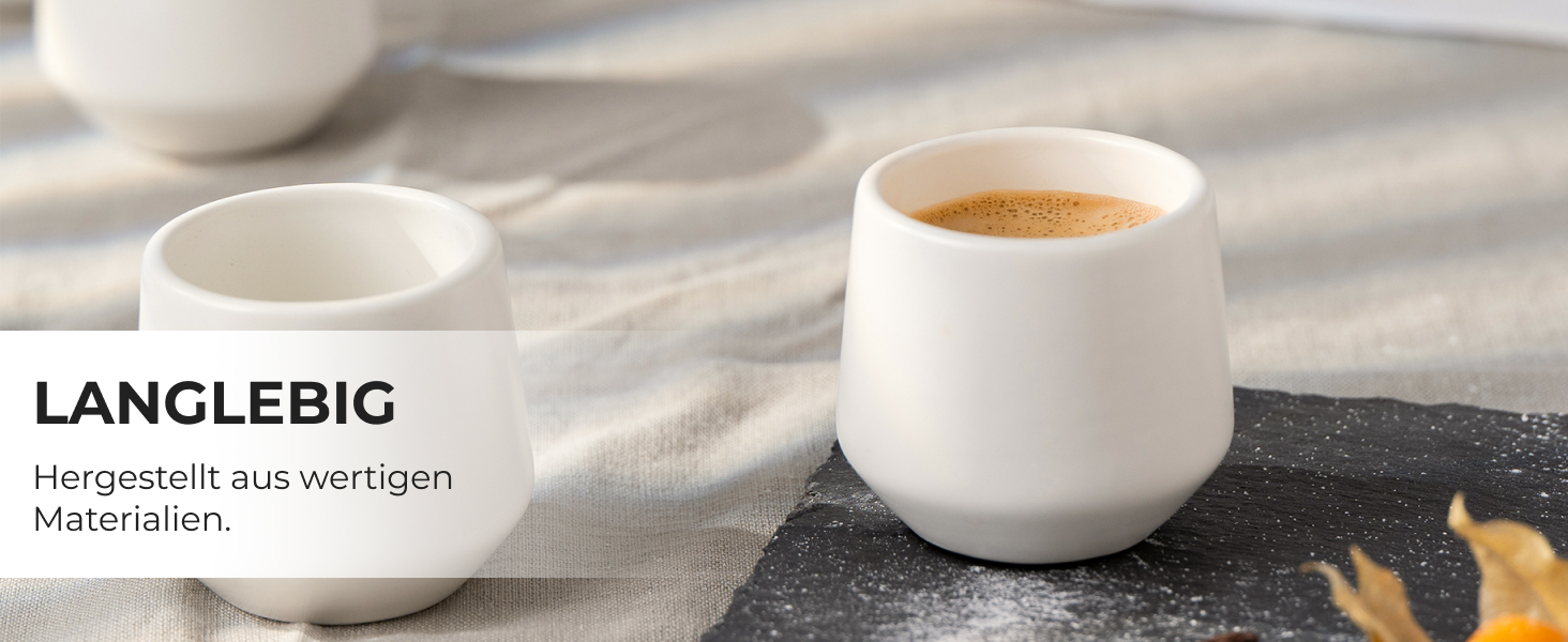 Набір чашок для еспресо Miamio (4 шт., 90 мл) - керамічні чашки без ручки, товстостінні, для мокко, білий колір, Luxe Collection