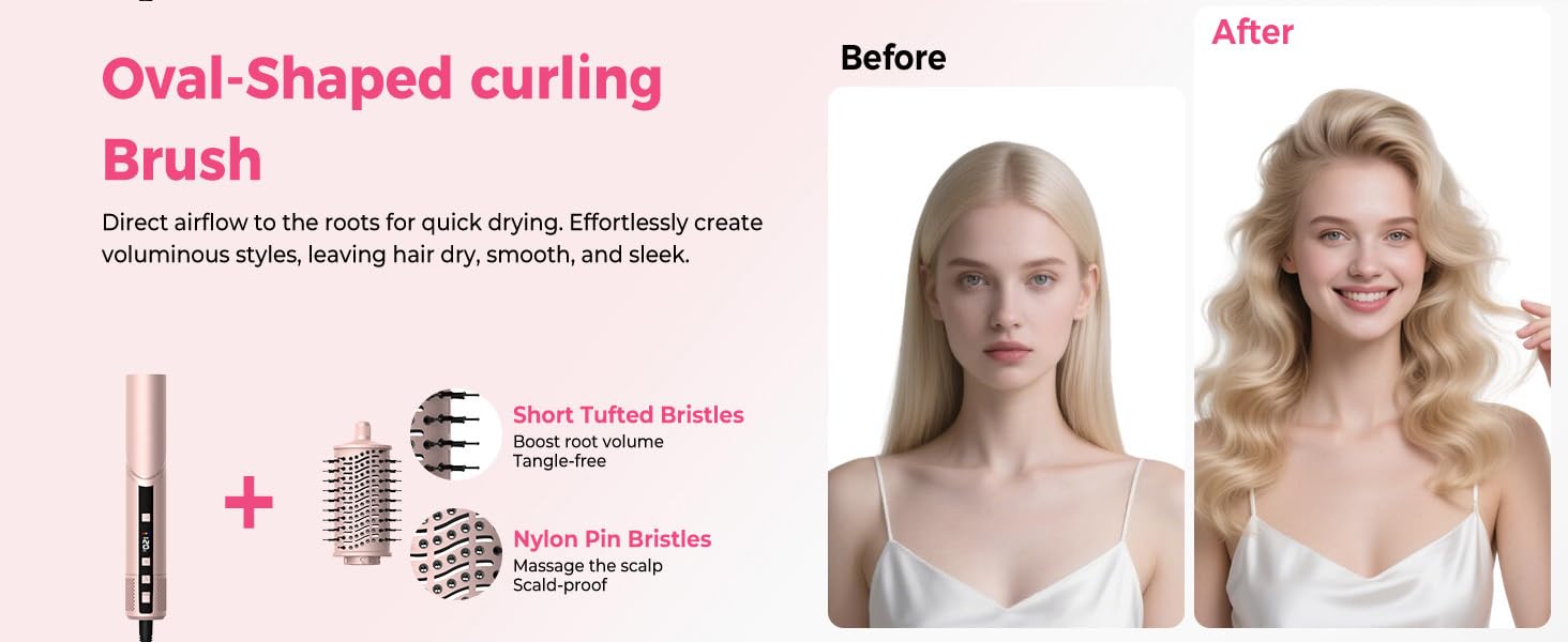 Pro Airbrush Air Styler 6 в 1: Фен-щітка, плойка, стайлер для волосся, 1000W (Червоний)