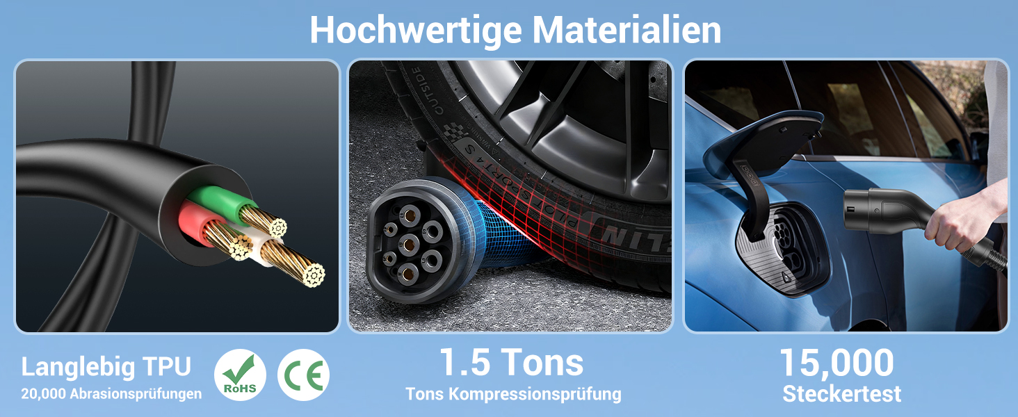 Кабель для зарядки електромобілів Schuko 3,7kW, 7м, 6-16A, 1-фазний, IP65, з LCD-дисплеєм, регульована потужність, таймер, для електромобілів та PHEV