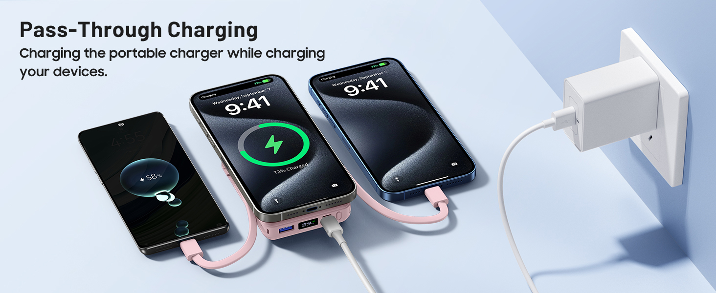 Power Bank Azmuth для iPhone з MagSafe, 10000mAh, бездротова зарядка, LED дисплей, білий (рожевий)