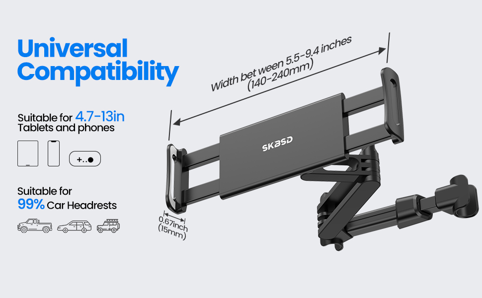 Тримач для планшета в авто, універсальний, 360° обертання, для iPad, Switch, Samsung Tab, смартфонів 4.7-13 дюймів, чорний