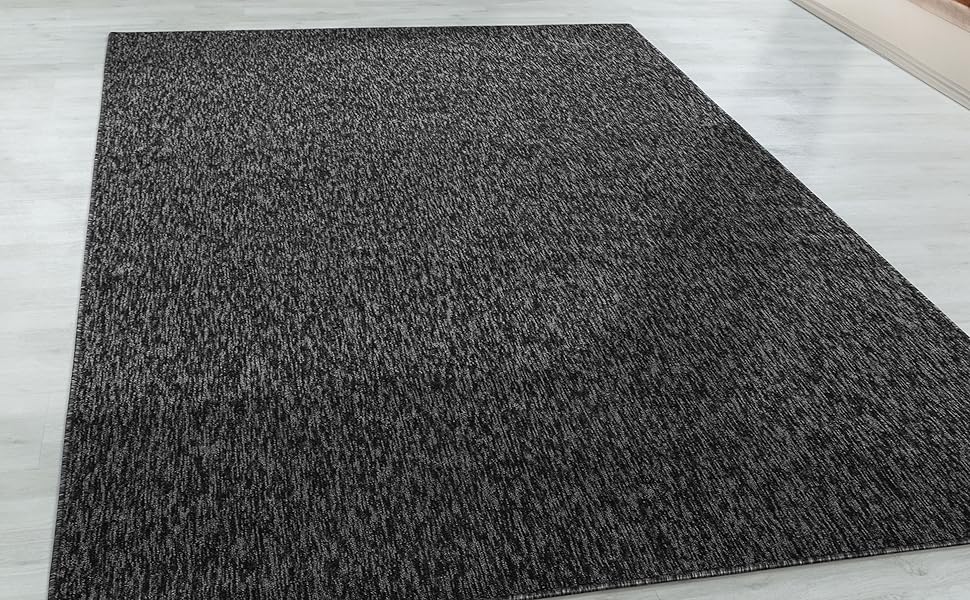 Килимок для вітальні HomebyHome 120x170 см, антрацит, однотонний, з ефектом меланжу, для спальні, короткий ворс, м'який, легкий у догляді, можна прати, для кухні, їдальні