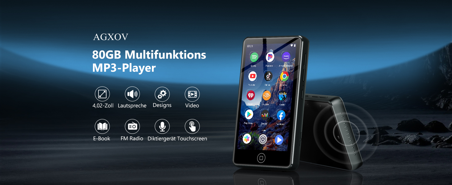 MP3 плеєр AGXOV з Bluetooth та WiFi, Android 4.02
